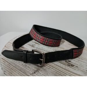 LEVELWEAR Classic-Fabric/Leather Red/Black Plaid Pattern Belt, Men's Size 36/38
